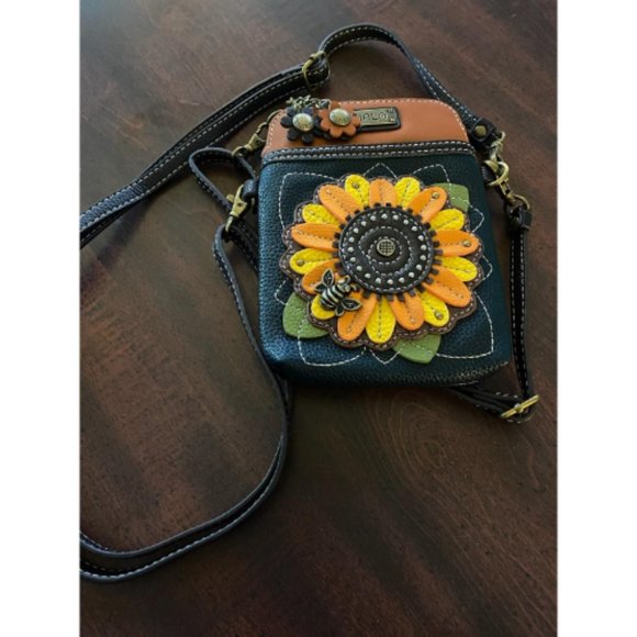 Women Navy Sunflower Canvas Multicolor Cell Phone Purse with Adjustable Strap - Picture 7 of 10